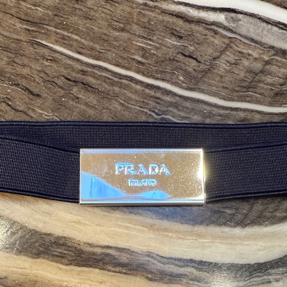Prada Navy blue with silver logo elastic belt. NEW - Picture 10 of 17